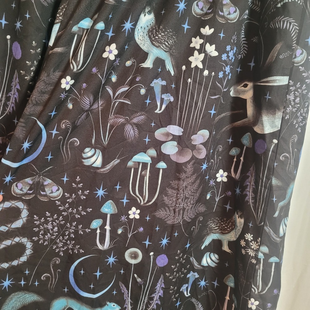 ROMWE 3XL Celestial Mushroom Forest Print Wide Leg Pants Black Blue Whimsigoth - Picture 4 of 12